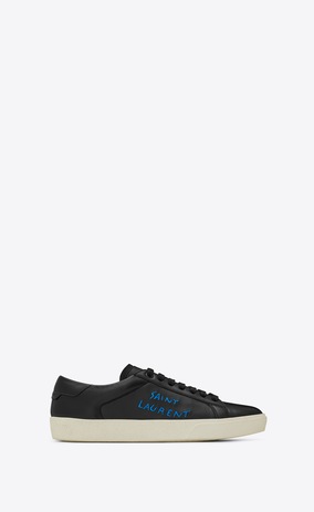 SAINT LAURENT SL/06 Donna sneakers court sl/06 nere in pelle e blu metallizzato ricamate a_V4